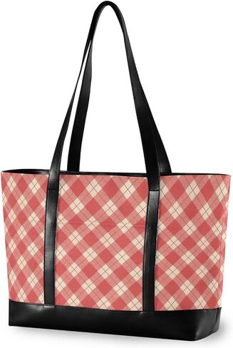 Gingham Plaid Red Essentials Work Bag With Laptop Compartment with Zipper Work Bags for Ladies with maletín para laptop mujer in Saudi Arabia