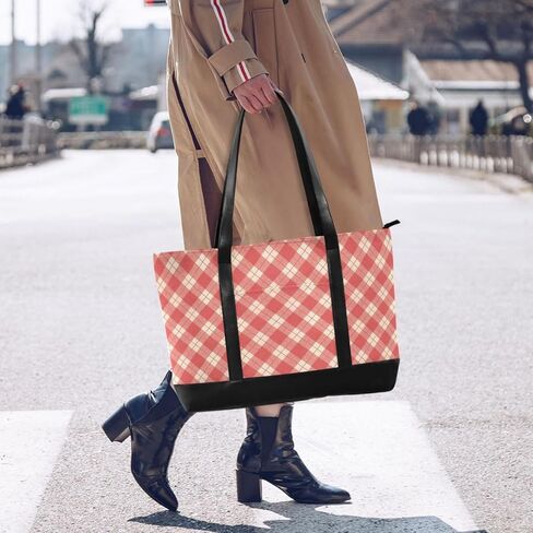 Gingham Plaid Red Essentials Work Bag With Laptop Compartment with Zipper Work Bags for Ladies with maletín para laptop mujer in Saudi Arabia