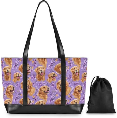 Golden Retriever Dogs Purple Classy Briefcase Bag with Zipper Bag 14 Inch for Yoga with Tablet maletín para laptop mujer in Saudi Arabia
