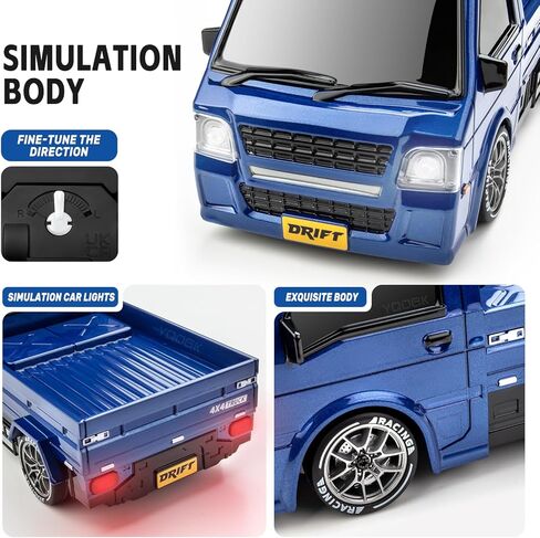 1/24 RC Drift Car, Remote Control Car, 2.4GHz 20KM/H 4WD High Speed RC Truck,Drifting Tires＆Two Batteries Racing Sports Toy Idea Gift for Boys Girls and Adults Kids in Kuwait