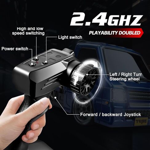 1/24 RC Drift Car, Remote Control Car, 2.4GHz 20KM/H 4WD High Speed RC Truck,Drifting Tires＆Two Batteries Racing Sports Toy Idea Gift for Boys Girls and Adults Kids in Kuwait