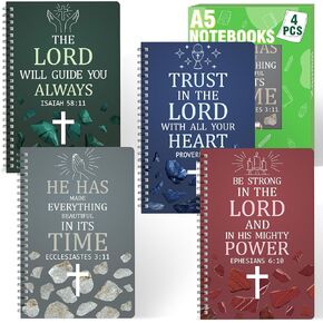 Xqumoi 4Pack A5 Floral Cross Dentical Notebooks - Bible Bible Verse Notebooks ، Writing Writing Notepad ، Journal Hardbound Cloy ، Herchans Christmas Gift ، Sunday School Comfort Supplies in Kuwait