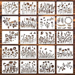 20 PCS Flower Stencils for Painting, Plastic Floral Stencils, Wildflower Stencil for Walls, Plant Vine Flower Painting Stencil for Art Home Decor in Saudi Arabia