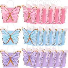 24 Pcs Butterfly Party Favor Bags with Handles Pink Purple Blue Butterfly Goodie Gift Paper Treat Candy Bags for Birthday Party Bridal Showers Supplies (Fresh Colors) in Saudi Arabia