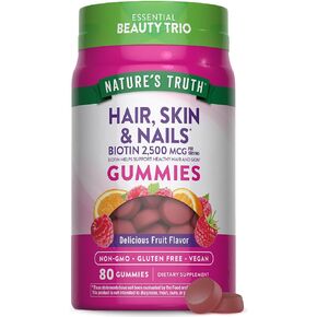 Hair Skin and Nails Gummies | 80 Count | 2500mcg of Biotin | Vegan, Non-GMO, Gluten Free Supplement | Vitamin for Women & Men | by Nature's Truth in Kuwait
