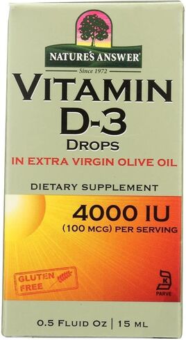Nature's Answer Vitamin D-3 Drops | Blended with Extra Virgin Gold Olive Oil | Quickly Absorbed into Body | No Fillers, No Soy, Yeast Sugar, Milk or Preservatives 0.5oz in Saudi Arabia