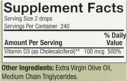 Nature's Answer Vitamin D-3 Drops | Blended with Extra Virgin Gold Olive Oil | Quickly Absorbed into Body | No Fillers, No Soy, Yeast Sugar, Milk or Preservatives 0.5oz in Saudi Arabia