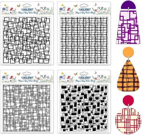 Chgcraft 4 PCS Graffiti Grid Polymer Clay Sheets Abstructure Scuares Silicone Motor Simply Syture Pattern Pattern Pattern Sheets for Moledry Moleds و Oprings ، 5.5 × 5.5 بوصة in Saudi Arabia