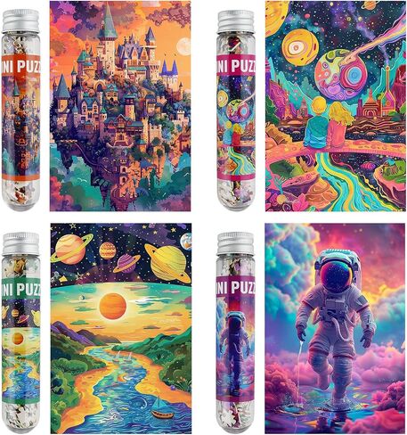 MISITU Small Jigsaw Puzzles for Adults Challenging Puzzle Small Puzzles Mini Jigsaw Puzzles 150 Pieces Micro Tiny Puzzle Art Puzzles Travel Puzzle Astronauts 6 x 4 Inches, 4 Packs in Saudi Arabia