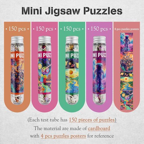 MISITU Small Jigsaw Puzzles for Adults Challenging Puzzle Small Puzzles Mini Jigsaw Puzzles 150 Pieces Micro Tiny Puzzle Art Puzzles Travel Puzzle Astronauts 6 x 4 Inches, 4 Packs in Saudi Arabia