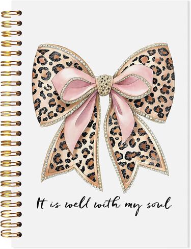 Coquette Leopard Print Bow Christian Spiral Notebook, It Is Well with My Soul Bible Journal for Women, Coquette Girly Office Supplies, Trendy Preppy Girly Aesthetic Notebooks, 5.5x8.3 in Kuwait