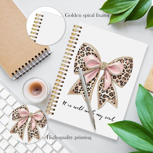 Coquette Leopard Print Bow Christian Spiral Notebook, It Is Well with My Soul Bible Journal for Women, Coquette Girly Office Supplies, Trendy Preppy Girly Aesthetic Notebooks, 5.5x8.3 in Kuwait