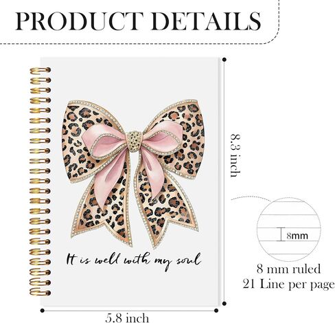 Coquette Leopard Print Bow Christian Spiral Notebook, It Is Well with My Soul Bible Journal for Women, Coquette Girly Office Supplies, Trendy Preppy Girly Aesthetic Notebooks, 5.5x8.3 in Kuwait