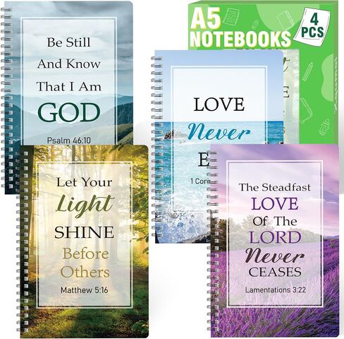 Xqumoi 4Pack A5 Floral Cross Religious Spiral Notebooks - Bible Verse Notebooks, Inspirational Writing Notepad, Ruled Hardbound Lined Journal, Christian Christmas Gift, Sunday School Office Supplies in Kuwait