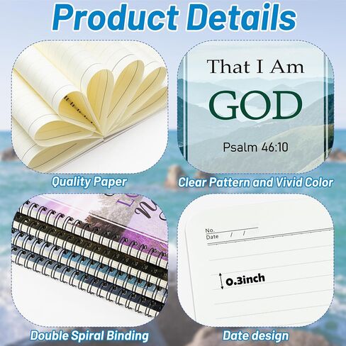 Xqumoi 4Pack A5 Floral Cross Religious Spiral Notebooks - Bible Verse Notebooks, Inspirational Writing Notepad, Ruled Hardbound Lined Journal, Christian Christmas Gift, Sunday School Office Supplies in Kuwait
