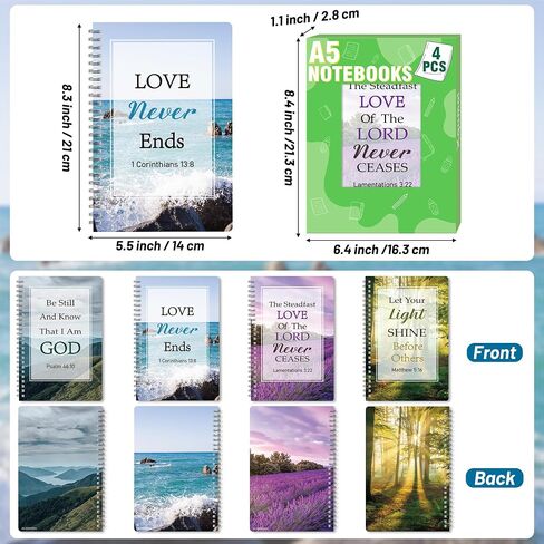 Xqumoi 4Pack A5 Floral Cross Religious Spiral Notebooks - Bible Verse Notebooks, Inspirational Writing Notepad, Ruled Hardbound Lined Journal, Christian Christmas Gift, Sunday School Office Supplies in Kuwait