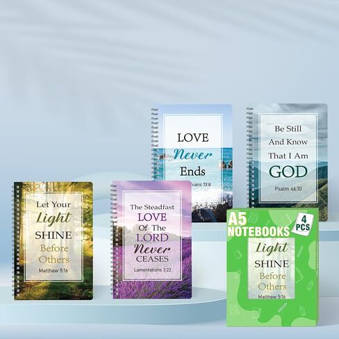 Xqumoi 4Pack A5 Floral Cross Religious Spiral Notebooks - Bible Verse Notebooks, Inspirational Writing Notepad, Ruled Hardbound Lined Journal, Christian Christmas Gift, Sunday School Office Supplies in Kuwait