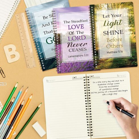Xqumoi 4Pack A5 Floral Cross Religious Spiral Notebooks - Bible Verse Notebooks, Inspirational Writing Notepad, Ruled Hardbound Lined Journal, Christian Christmas Gift, Sunday School Office Supplies in Kuwait