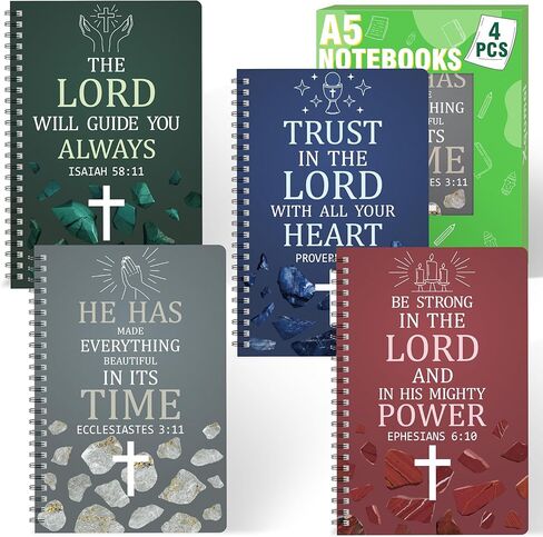 Xqumoi 4Pack A5 Floral Cross Religious Spiral Notebooks - Bible Verse Notebooks, Inspirational Writing Notepad, Ruled Hardbound Lined Journal, Christian Christmas Gift, Sunday School Office Supplies in Saudi Arabia