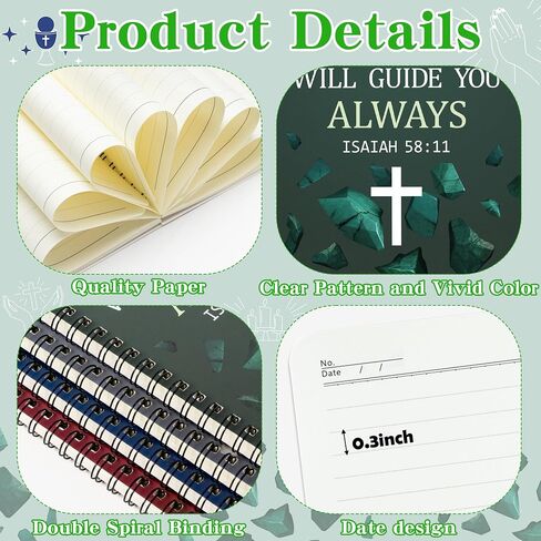Xqumoi 4Pack A5 Floral Cross Religious Spiral Notebooks - Bible Verse Notebooks, Inspirational Writing Notepad, Ruled Hardbound Lined Journal, Christian Christmas Gift, Sunday School Office Supplies in Saudi Arabia