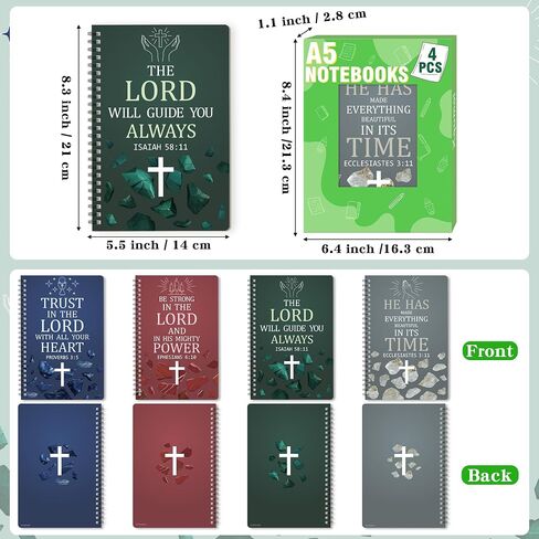 Xqumoi 4Pack A5 Floral Cross Religious Spiral Notebooks - Bible Verse Notebooks, Inspirational Writing Notepad, Ruled Hardbound Lined Journal, Christian Christmas Gift, Sunday School Office Supplies in Saudi Arabia