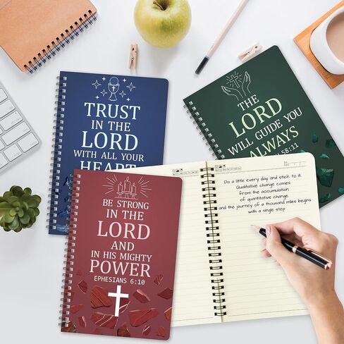 Xqumoi 4Pack A5 Floral Cross Religious Spiral Notebooks - Bible Verse Notebooks, Inspirational Writing Notepad, Ruled Hardbound Lined Journal, Christian Christmas Gift, Sunday School Office Supplies in Saudi Arabia