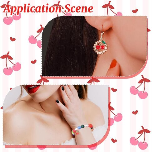 60 Pcs Red Cherry Charm, Golden Metal Alloy Enamel Fruit Food Charms Bulk Mini Cute Dangle Pendants Small Cherry Beads Keychain DIY Accessories for Jewelry Making, Necklace, Bracelet, Earring Crafts in Saudi Arabia