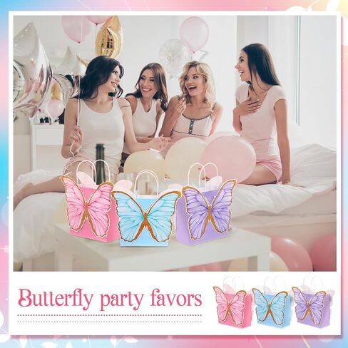 24 Pcs Butterfly Party Favor Bags with Handles Pink Purple Blue Butterfly Goodie Gift Paper Treat Candy Bags for Birthday Party Bridal Showers Supplies (Fresh Colors) in Saudi Arabia