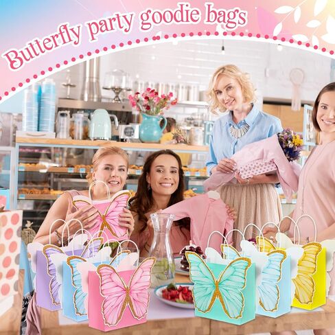 24 PCS Butterfly Party Fire With Bink Pint Purple Blue Butterfly Goodie Gover Paper Wreats Wordan Candy Facs for Birthday Party Bridal Showers (Colors) in Kuwait