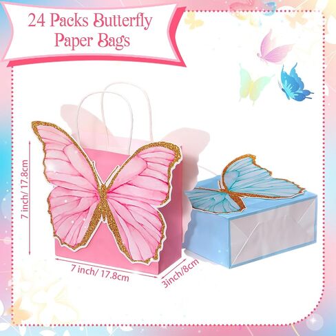 24 PCS Butterfly Party Fire With Bink Pint Purple Blue Butterfly Goodie Gover Paper Wreats Wordan Candy Facs for Birthday Party Bridal Showers (Colors) in Kuwait