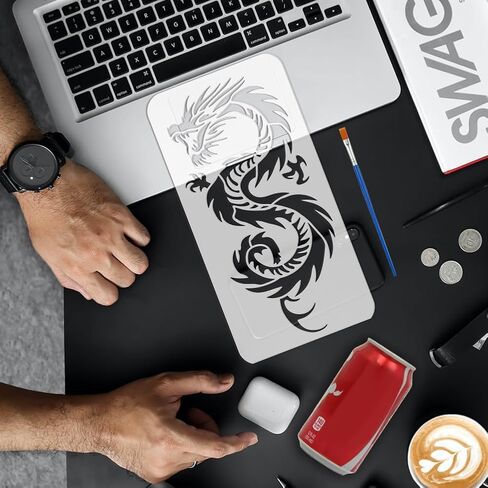 FINGERINSPIRE 3 PCS Dragon Phoenix Stencils for Painting with Brush 5.9x11.8inch Reusable Phoenix with Wings Template Hollowed Dragon Pattern Stencil Plastic Oriental Animal Theme Template for DIY in Saudi Arabia