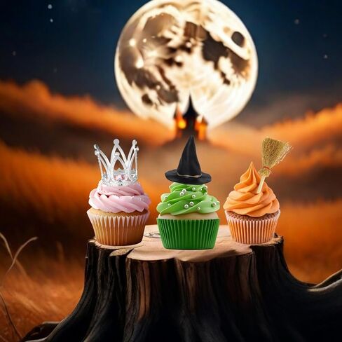 18 PCS Witch Birthday Cupcake Toppers و Witch Hat Cake Topper Crown و Broom Cake Decorations for Witch تحت عنوان لوازم حفلة عيد ميلاد ساحرة in Kuwait