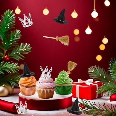 18 PCS Witch Birthday Cupcake Toppers و Witch Hat Cake Topper Crown و Broom Cake Decorations for Witch تحت عنوان لوازم حفلة عيد ميلاد ساحرة in Kuwait