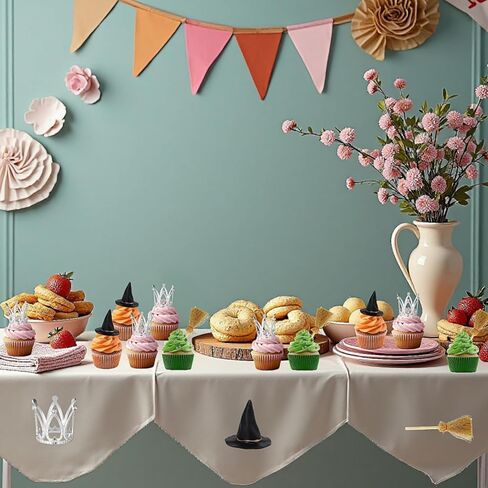 18 PCS Witch Birthday Cupcake Toppers و Witch Hat Cake Topper Crown و Broom Cake Decorations for Witch تحت عنوان لوازم حفلة عيد ميلاد ساحرة in Kuwait