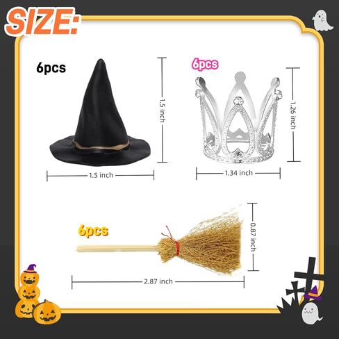 18 PCS Witch Birthday Cupcake Toppers و Witch Hat Cake Topper Crown و Broom Cake Decorations for Witch تحت عنوان لوازم حفلة عيد ميلاد ساحرة in Kuwait
