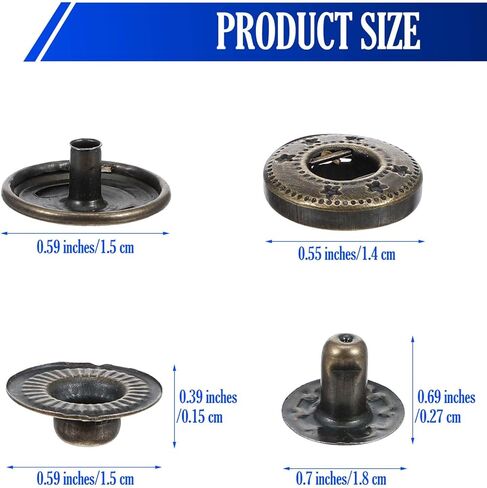 24 مجموعة من اللقطات الجلدية ومجموعة الأزرار السحابات 15 ملم معدات المعادن مع أدوات التثبيت 4 مساءً أدوات التثبيت البديلة لقطات السترة الجلدية لقرعة الجينز الجينز وأكثر من ذلك (البرونز) in Kuwait
