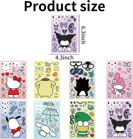 24Pcs Cute Anime Stickers, Mixed & Matched with 8 Designed Cartoon Sticker (3 of Each) for Party Decoration, Reward, Decor, Gift Idea in Saudi Arabia