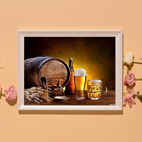 Beer Barrel Glasses Wooden Table Dark Brown Glass Pub Ale Tap Bar DIY 5D Diamond Painting Kit Adult Full Drill Rhinestone Cross Stitch Art Crafts for Home Decoration 12x16inch in Saudi Arabia
