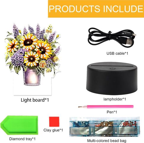 TDFERAN Diamond Painting Led Lights Kit DIY Bouquet Draw Diamonds Art Adults Lamp Diamant Manual Lamp Room Light Bedroom Plant Diamond Art Decorations Desktop Bedside Luminous Ornaments Decorate Light in Kuwait