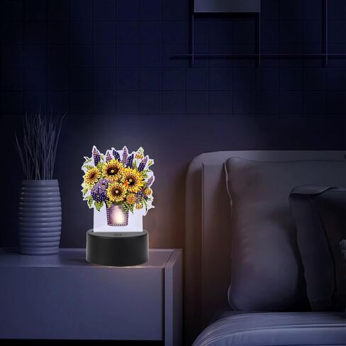TDFERAN Diamond Painting Led Lights Kit DIY Bouquet Draw Diamonds Art Adults Lamp Diamant Manual Lamp Room Light Bedroom Plant Diamond Art Decorations Desktop Bedside Luminous Ornaments Decorate Light in Kuwait