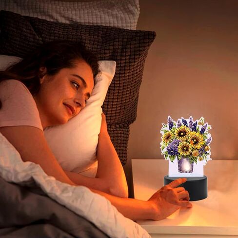 TDFERAN Diamond Painting Led Lights Kit DIY Bouquet Draw Diamonds Art Adults Lamp Diamant Manual Lamp Room Light Bedroom Plant Diamond Art Decorations Desktop Bedside Luminous Ornaments Decorate Light in Kuwait