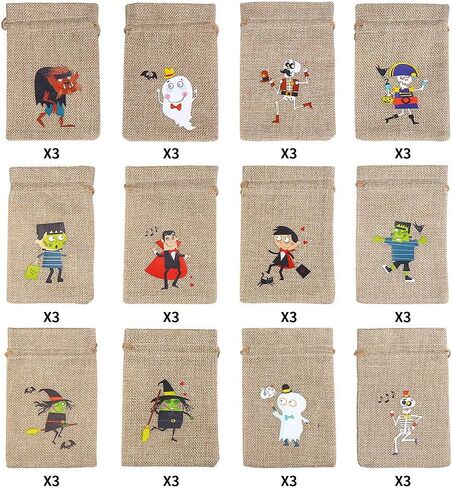 CCINEE 36pcs Burlap Halloween Party Bags Novelty Linen Jute Bags 4" x 6" for Halloween Gifts Packing Party Decoration Supplies in Saudi Arabia