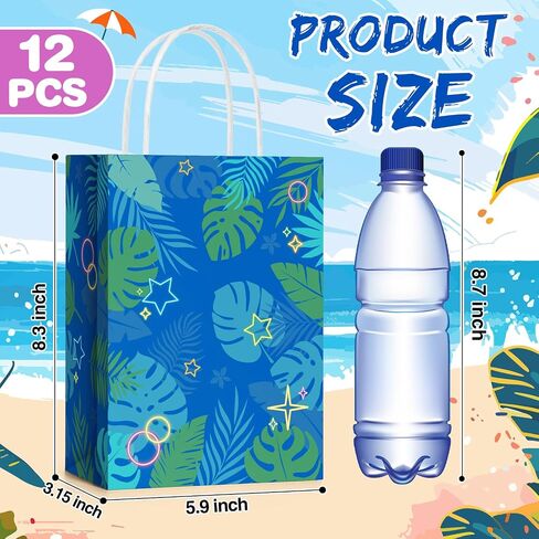 AmazingSpark 12 Pcs Hawaiian Party Favor Bags Hibiscus Paper Bags with Handle Hawaii Themed Gift Bag for Kids Summer luau Hawaii Tropical Birthday Supplies in Kuwait