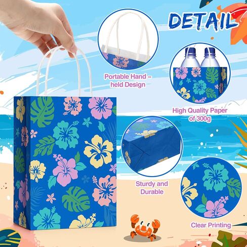 AmazingSpark 12 Pcs Hawaiian Party Favor Bags Hibiscus Paper Bags with Handle Hawaii Themed Gift Bag for Kids Summer luau Hawaii Tropical Birthday Supplies in Kuwait
