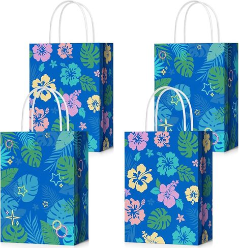 AmazingSpark 12 Pcs Hawaiian Party Favor Bags Hibiscus Paper Bags with Handle Hawaii Themed Gift Bag for Kids Summer luau Hawaii Tropical Birthday Supplies in Saudi Arabia