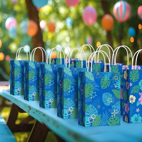 AmazingSpark 12 Pcs Hawaiian Party Favor Bags Hibiscus Paper Bags with Handle Hawaii Themed Gift Bag for Kids Summer luau Hawaii Tropical Birthday Supplies in Kuwait