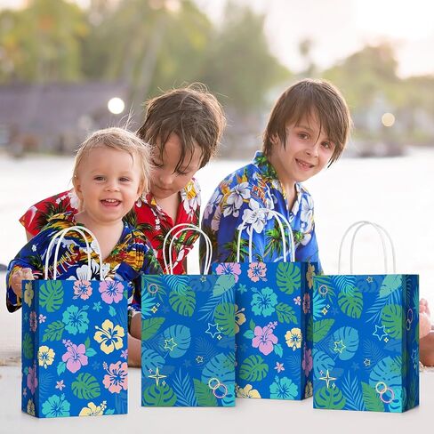 AmazingSpark 12 Pcs Hawaiian Party Favor Bags Hibiscus Paper Bags with Handle Hawaii Themed Gift Bag for Kids Summer luau Hawaii Tropical Birthday Supplies in Saudi Arabia
