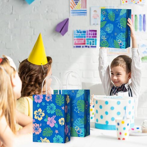 AmazingSpark 12 Pcs Hawaiian Party Favor Bags Hibiscus Paper Bags with Handle Hawaii Themed Gift Bag for Kids Summer luau Hawaii Tropical Birthday Supplies in Saudi Arabia