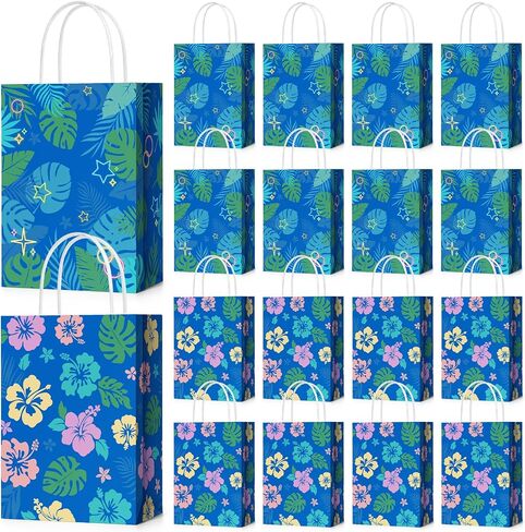 AmazingSpark 12 Pcs Hawaiian Party Favor Bags Hibiscus Paper Bags with Handle Hawaii Themed Gift Bag for Kids Summer luau Hawaii Tropical Birthday Supplies in Kuwait