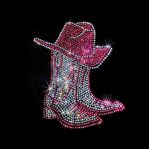 Cowgirl Rhinestone Iron-On Patch-Western Red & Clear Bling Heat Transfer for DIY Thirts ، Jackets ، الأكياس-Hat Hat Sparkly Hat Silhouette ، 8.07 × 7.48 بوصة in Saudi Arabia